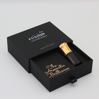 EUPHORIA's elegant packaging featuring a black box and a gold-colored pen